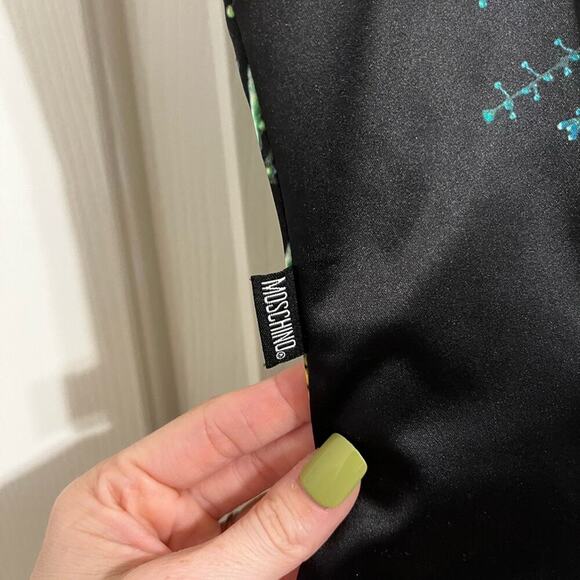 Moschino Y2K 90s Satin Scoop Back Printed BodyCon Spaghetti Strap Dress Black 6 - Picture 10 of 14